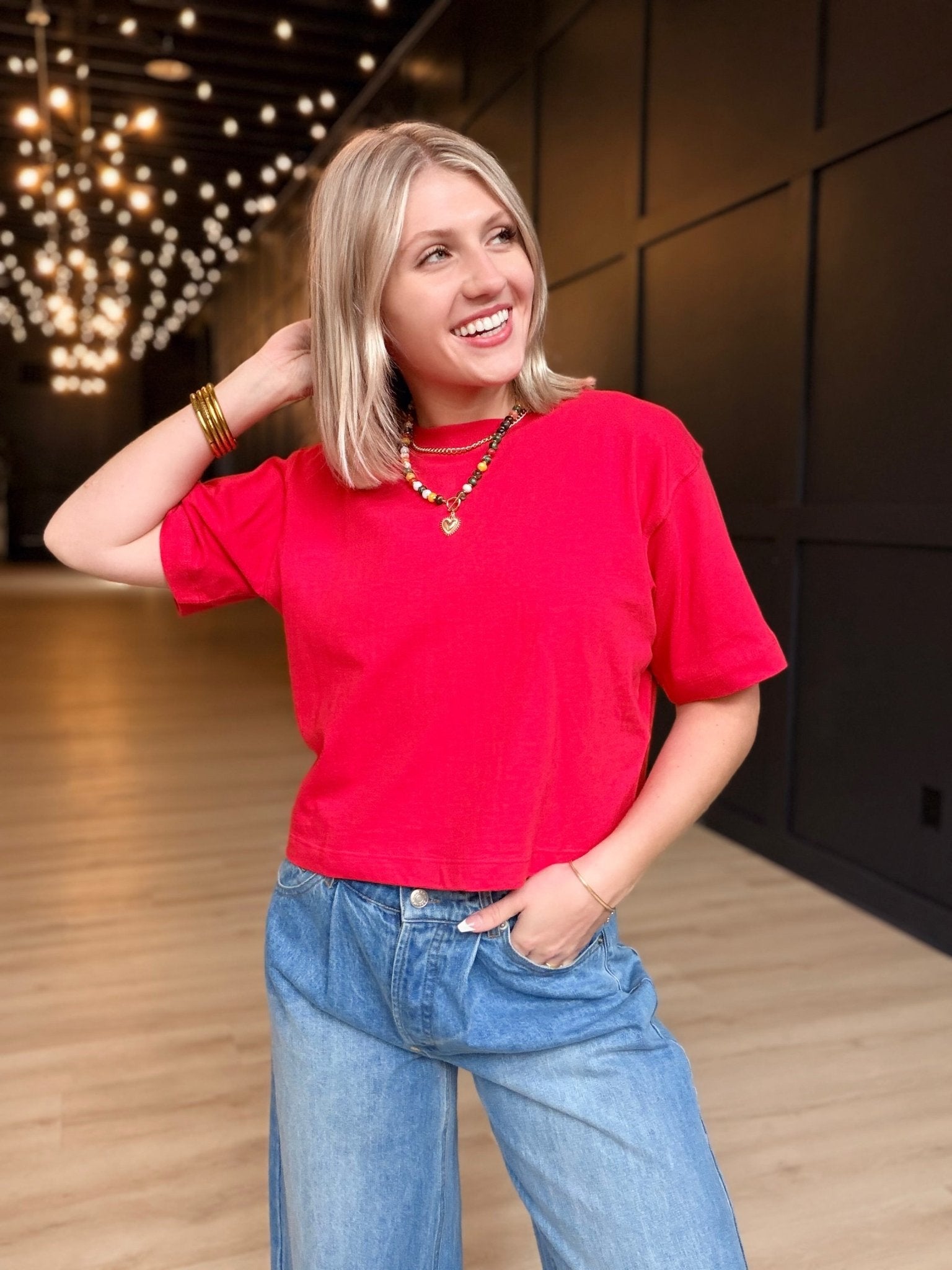 Relaxed Crop Tee In Samba Red - Infinity Raine