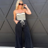 Relaxed Mid-Rise Flare Knit Pants In Washed Black - Infinity Raine