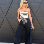 Relaxed Mid-Rise Flare Knit Pants In Washed Black - Infinity Raine