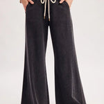 Relaxed Mid-Rise Flare Knit Pants In Washed Black - Infinity Raine