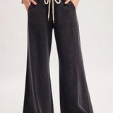 Relaxed Mid-Rise Flare Knit Pants In Washed Black - Infinity Raine
