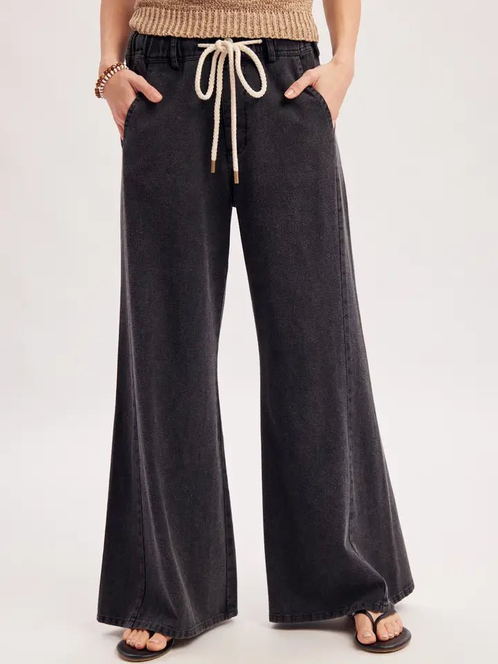 Relaxed Mid-Rise Flare Knit Pants In Washed Black - Infinity Raine