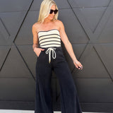 Relaxed Mid-Rise Flare Knit Pants In Washed Black - Infinity Raine
