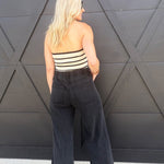 Relaxed Mid-Rise Flare Knit Pants In Washed Black - Infinity Raine