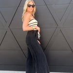 Relaxed Mid-Rise Flare Knit Pants In Washed Black - Infinity Raine