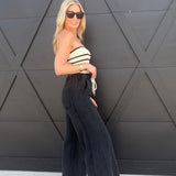 Relaxed Mid-Rise Flare Knit Pants In Washed Black - Infinity Raine