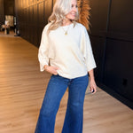 Relaxed Textured Pullover In Cream - Infinity Raine