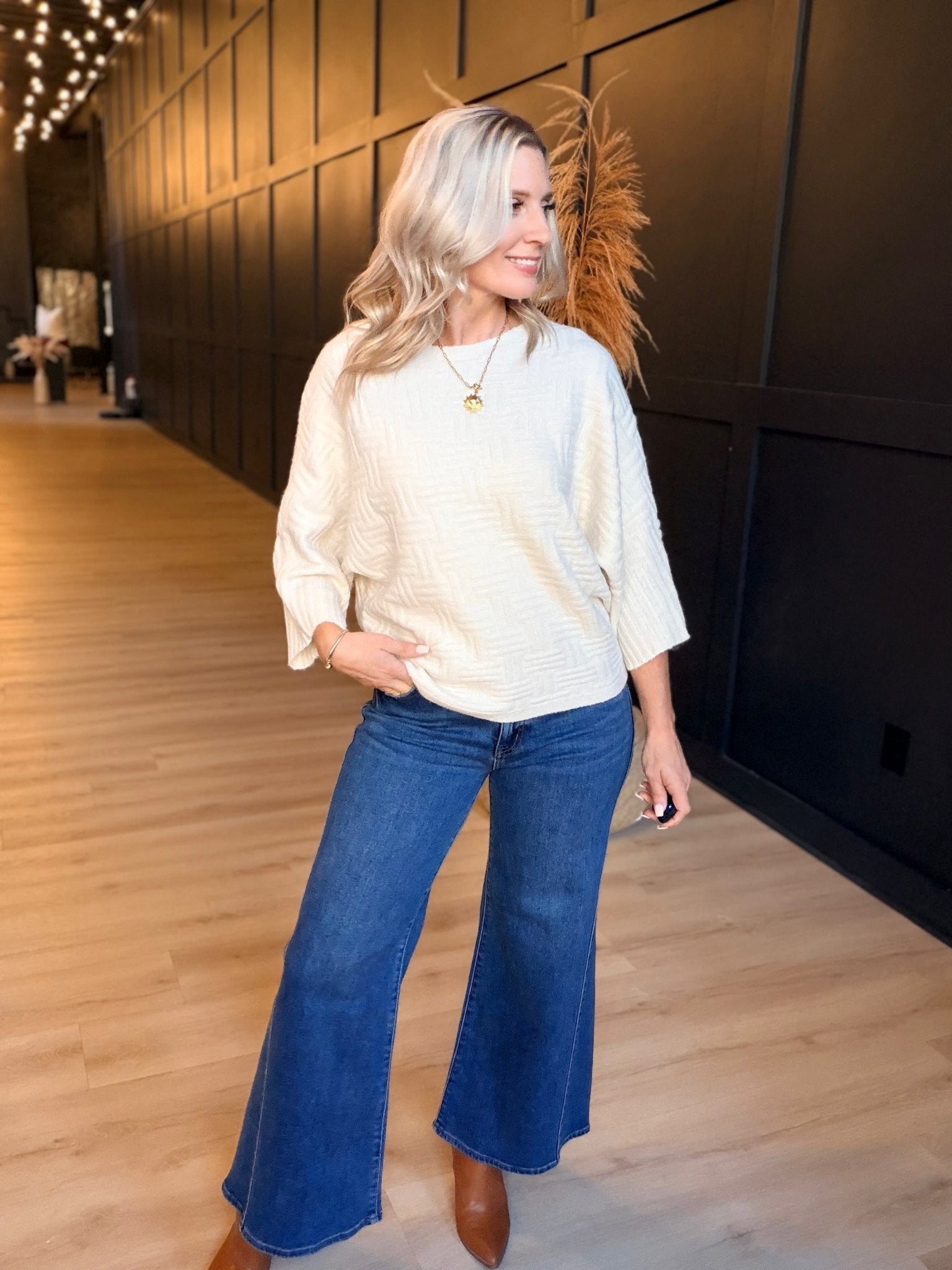 Relaxed Textured Pullover In Cream - Infinity Raine