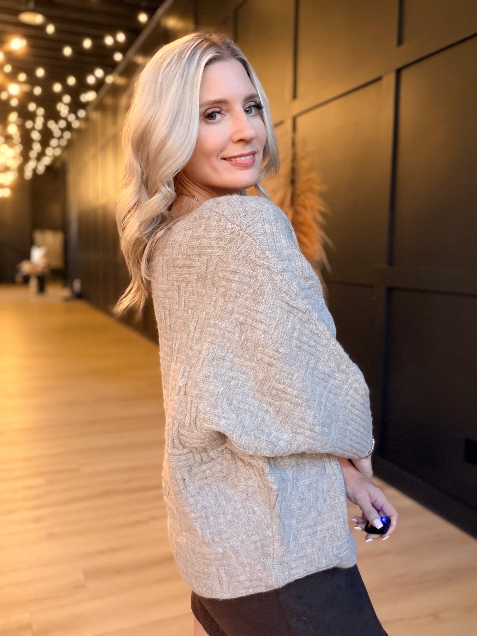 Relaxed Textured Pullover In Taupe - Infinity Raine