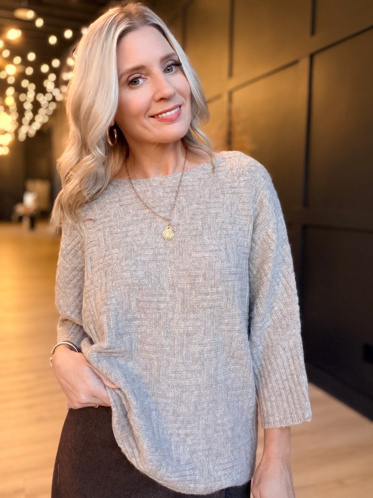 Relaxed Textured Pullover In Taupe - Infinity Raine