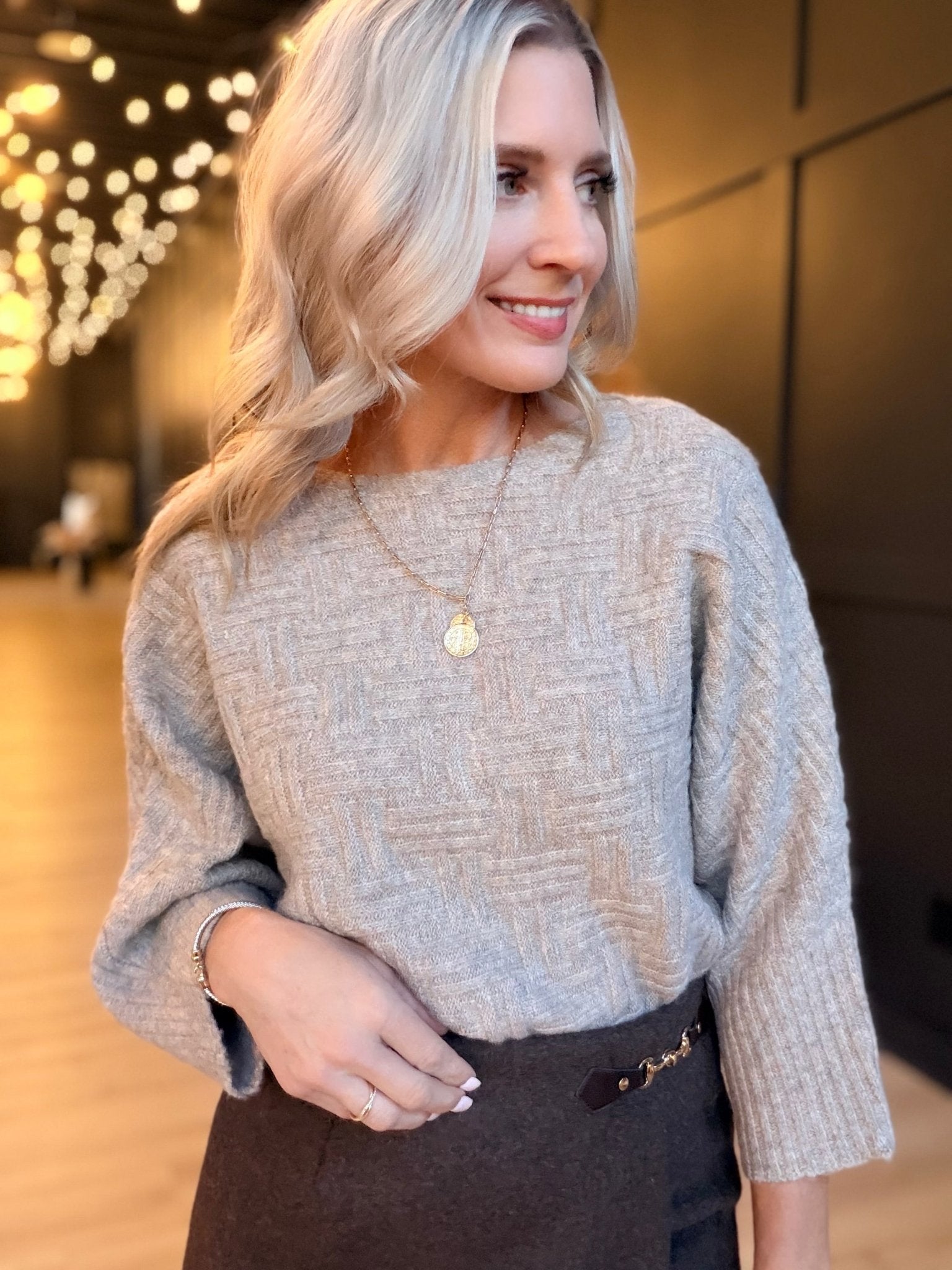 Relaxed Textured Pullover In Taupe - Infinity Raine
