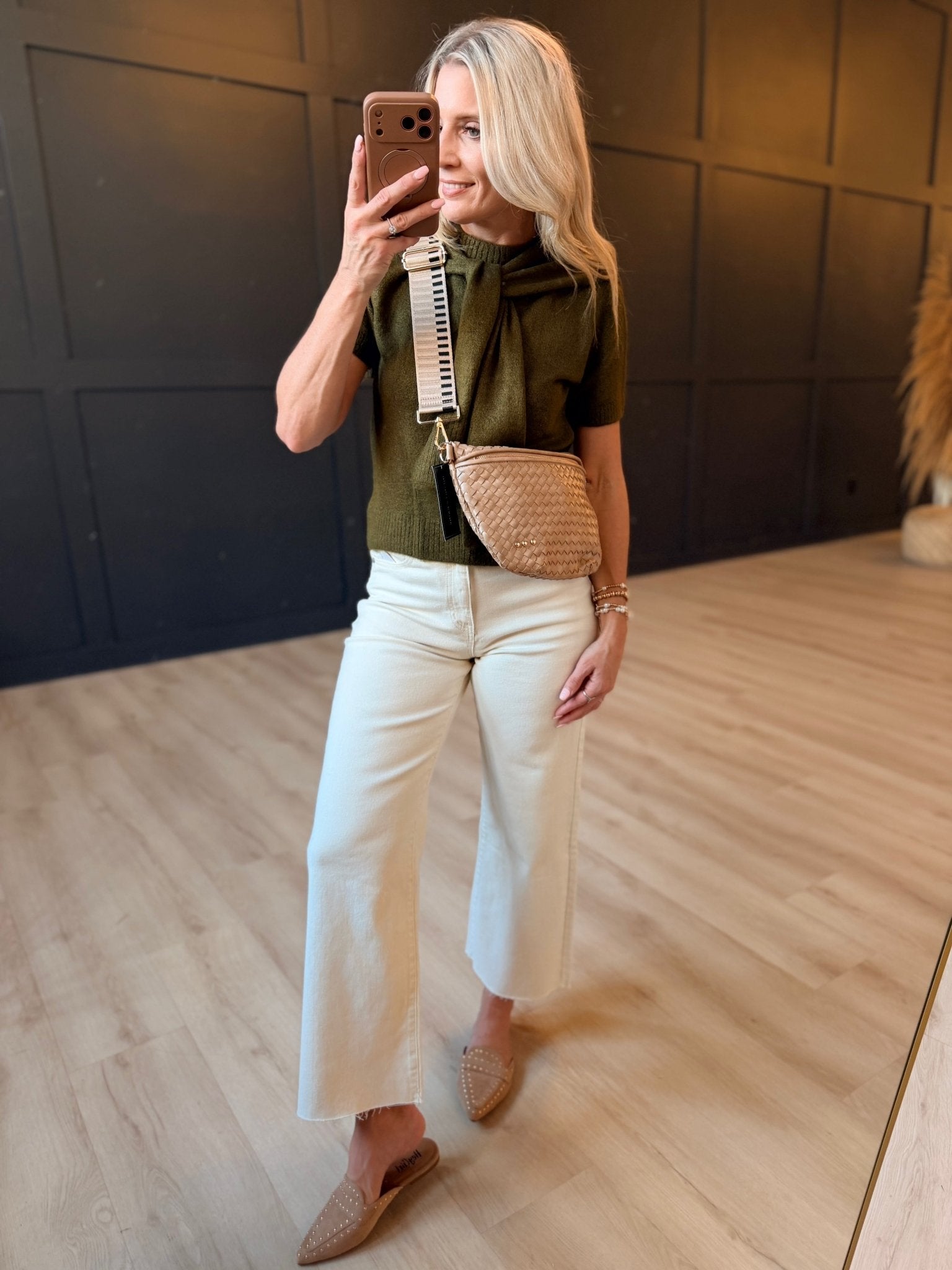 Remi Short-Sleeve Faux-Layered Knit Sweater In Olive - Infinity Raine