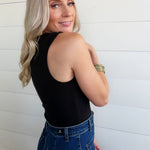 Ribbed Double Layered Square Neck Tank In Black - Infinity Raine