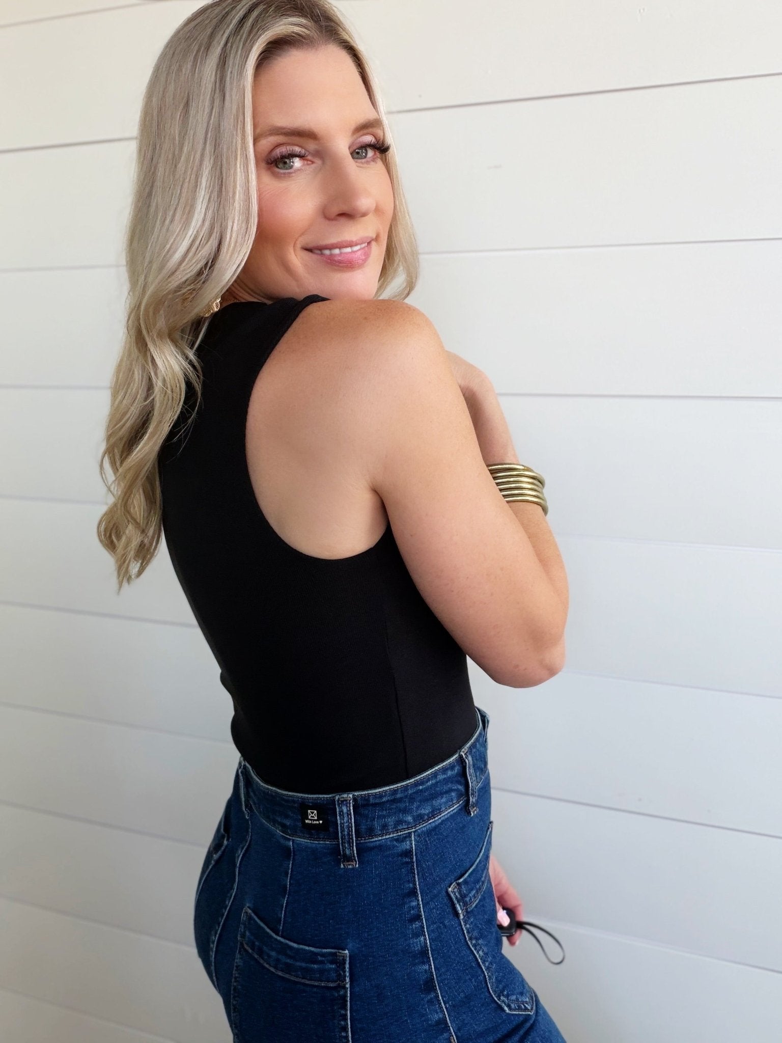 Ribbed Double Layered Square Neck Tank In Black - Infinity Raine