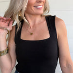 Ribbed Double Layered Square Neck Tank In Black - Infinity Raine