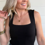 Ribbed Double Layered Square Neck Tank In Black - Infinity Raine