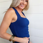 Ribbed Double Layered Square Neck Tank In Lt Navy - Infinity Raine