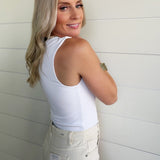Ribbed Double Layered Square Neck Tank In White - Infinity Raine