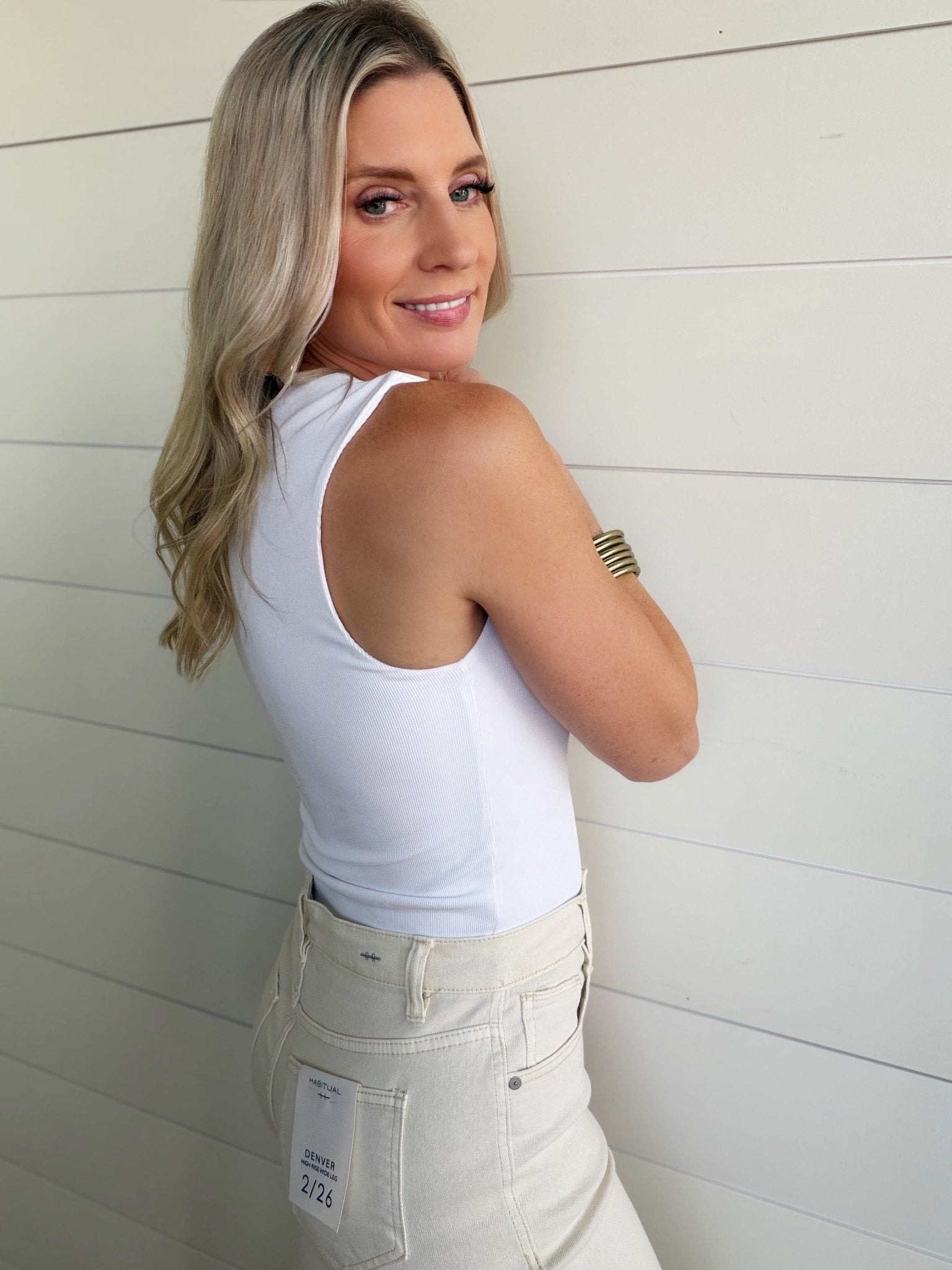 Ribbed Double Layered Square Neck Tank In White - Infinity Raine