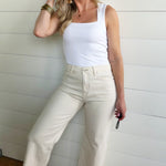 Ribbed Double Layered Square Neck Tank In White - Infinity Raine