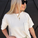 Ribbed Pocket Detail Knit Top In Ivory - Infinity Raine