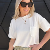 Ribbed Pocket Detail Knit Top In Ivory - Infinity Raine