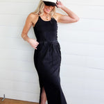 Ribbed Side Slit Maxi Skirt In Ash Black - Infinity Raine