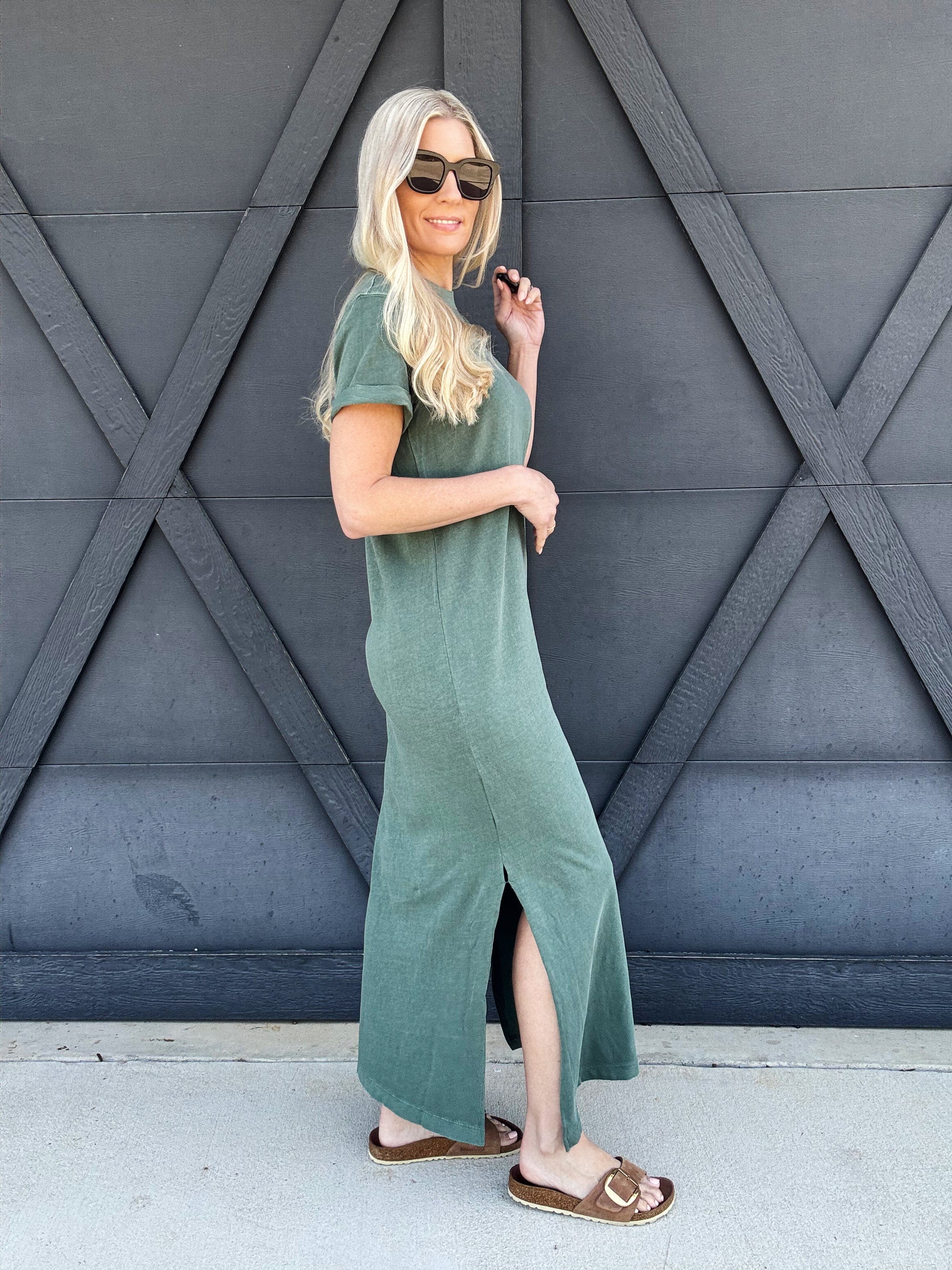 RicherPoorer Relaxed Tee Dress In Sage Leaf - Infinity Raine