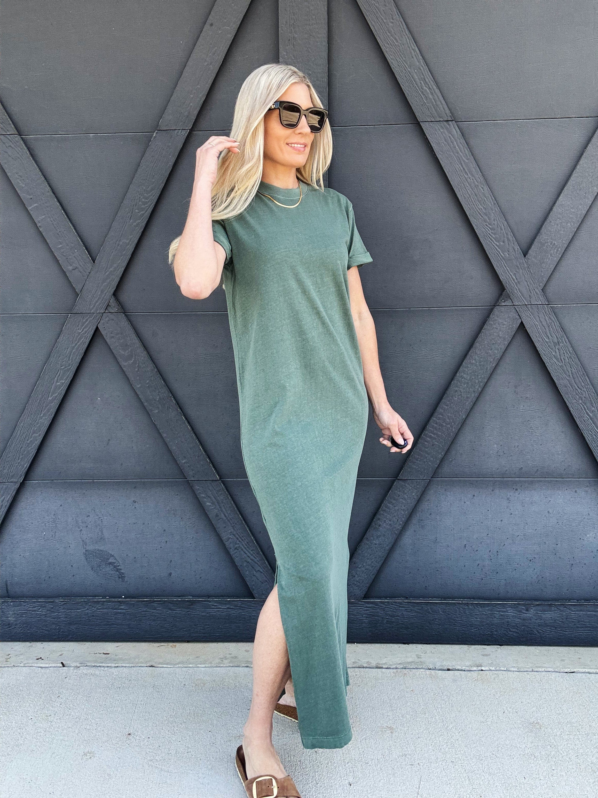 RicherPoorer Relaxed Tee Dress In Sage Leaf - Infinity Raine