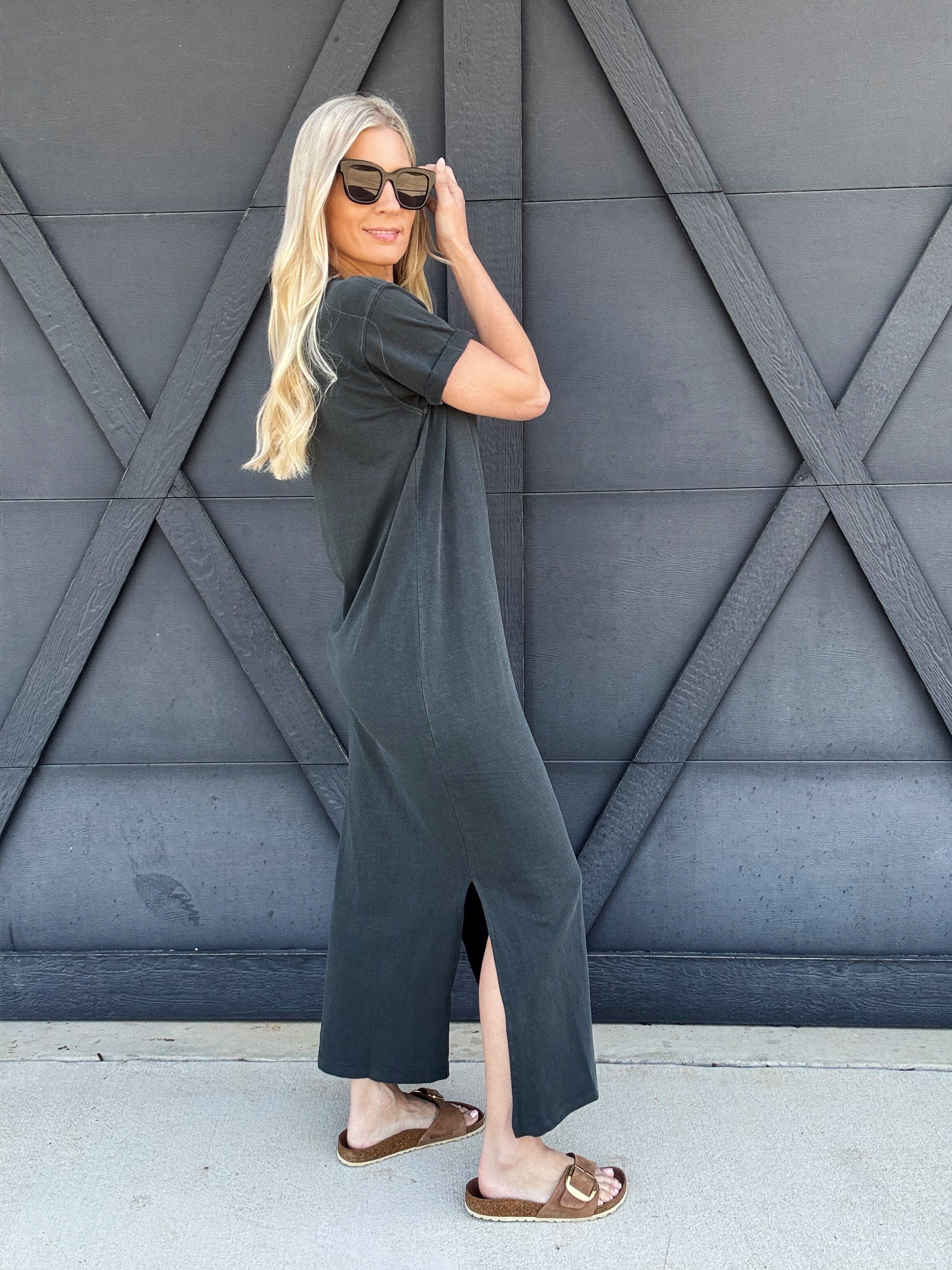 RicherPoorer Relaxed Tee Dress In Stretch Limo - Infinity Raine