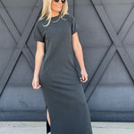 RicherPoorer Relaxed Tee Dress In Stretch Limo - Infinity Raine