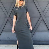 RicherPoorer Relaxed Tee Dress In Stretch Limo - Infinity Raine