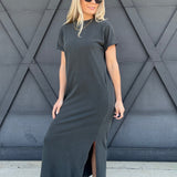 RicherPoorer Relaxed Tee Dress In Stretch Limo - Infinity Raine