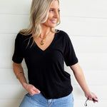 RicherPoorer Linen Jersey V Neck Tee In Black - Infinity Raine