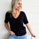 RicherPoorer Linen Jersey V Neck Tee In Black - Infinity Raine