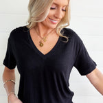 RicherPoorer Linen Jersey V Neck Tee In Black - Infinity Raine