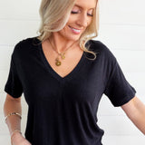 RicherPoorer Linen Jersey V Neck Tee In Black - Infinity Raine