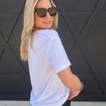 RicherPoorer Linen Jersey V Neck Tee In White - Infinity Raine