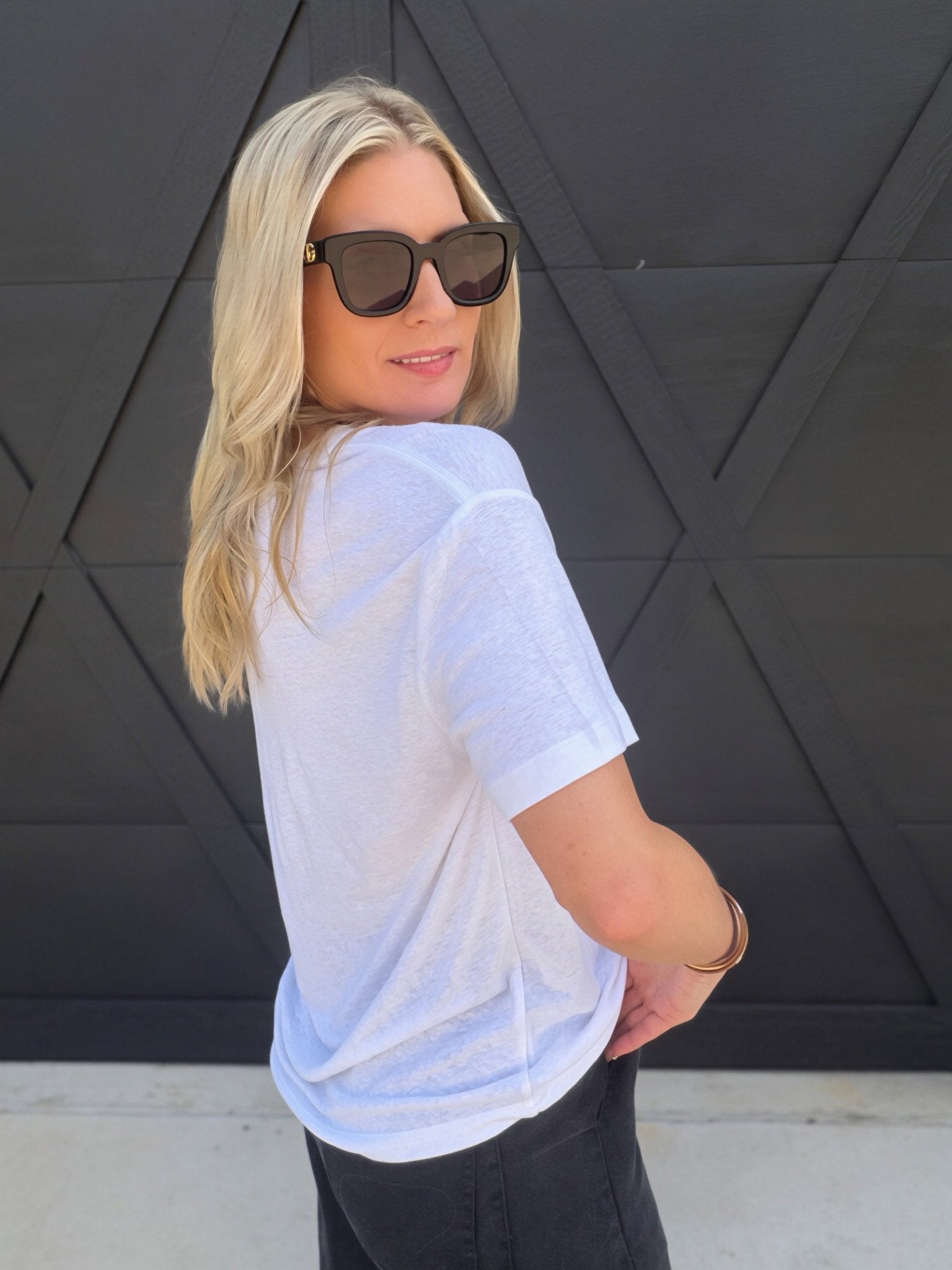 RicherPoorer Linen Jersey V Neck Tee In White - Infinity Raine