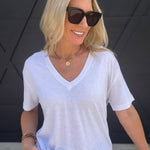 RicherPoorer Linen Jersey V Neck Tee In White - Infinity Raine