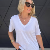 RicherPoorer Linen Jersey V Neck Tee In White - Infinity Raine