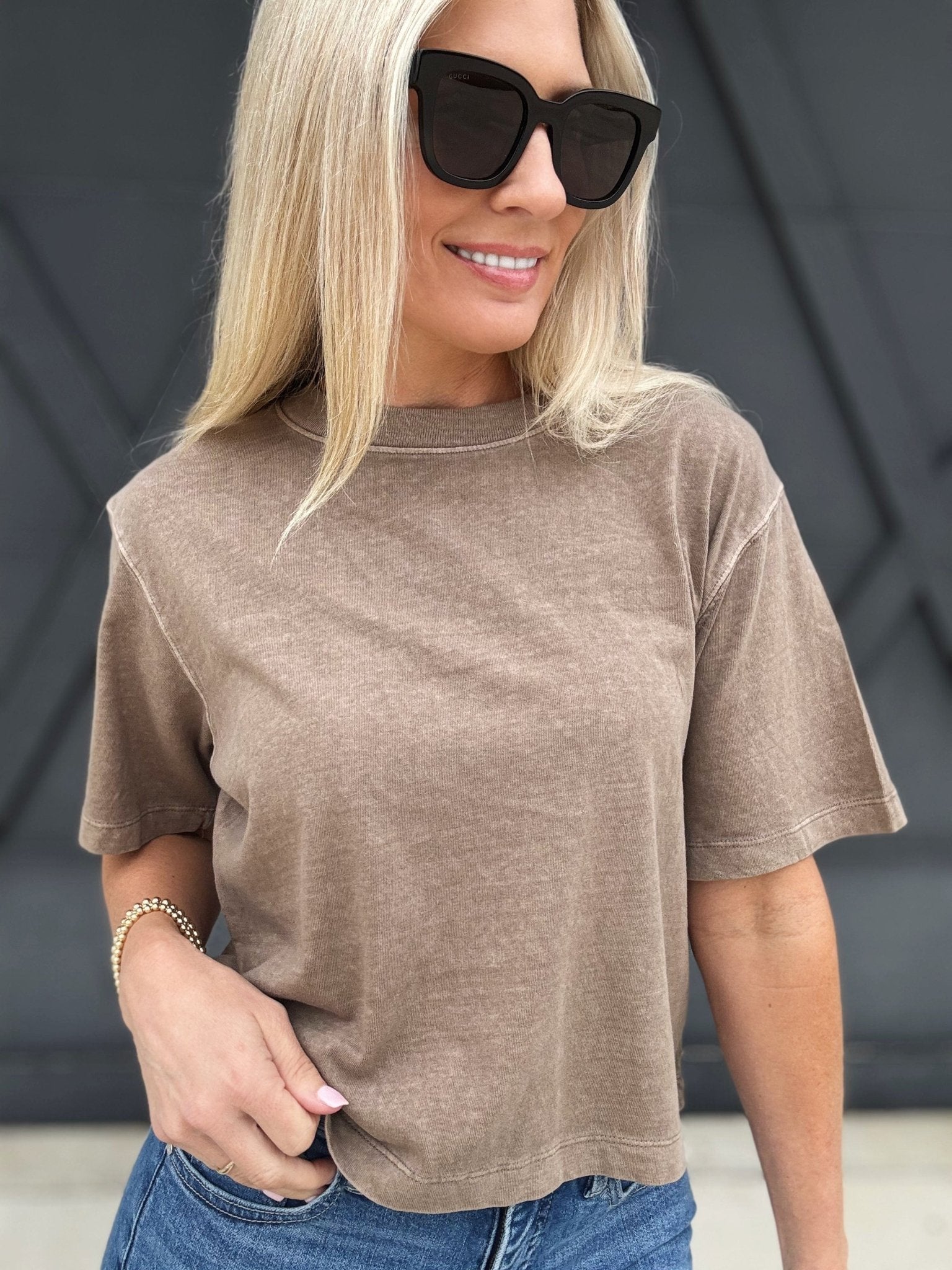 RicherPoorer Relaxed Crop Tee In Warm Grey - Infinity Raine
