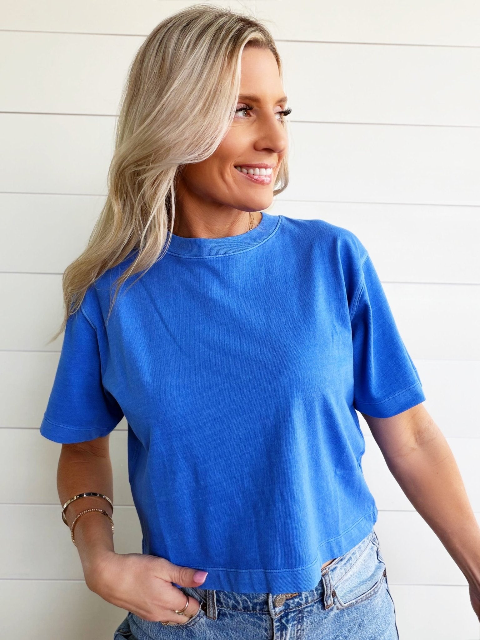 RicherPoorer Relaxed Crop Tee In Pop Blue - Infinity Raine