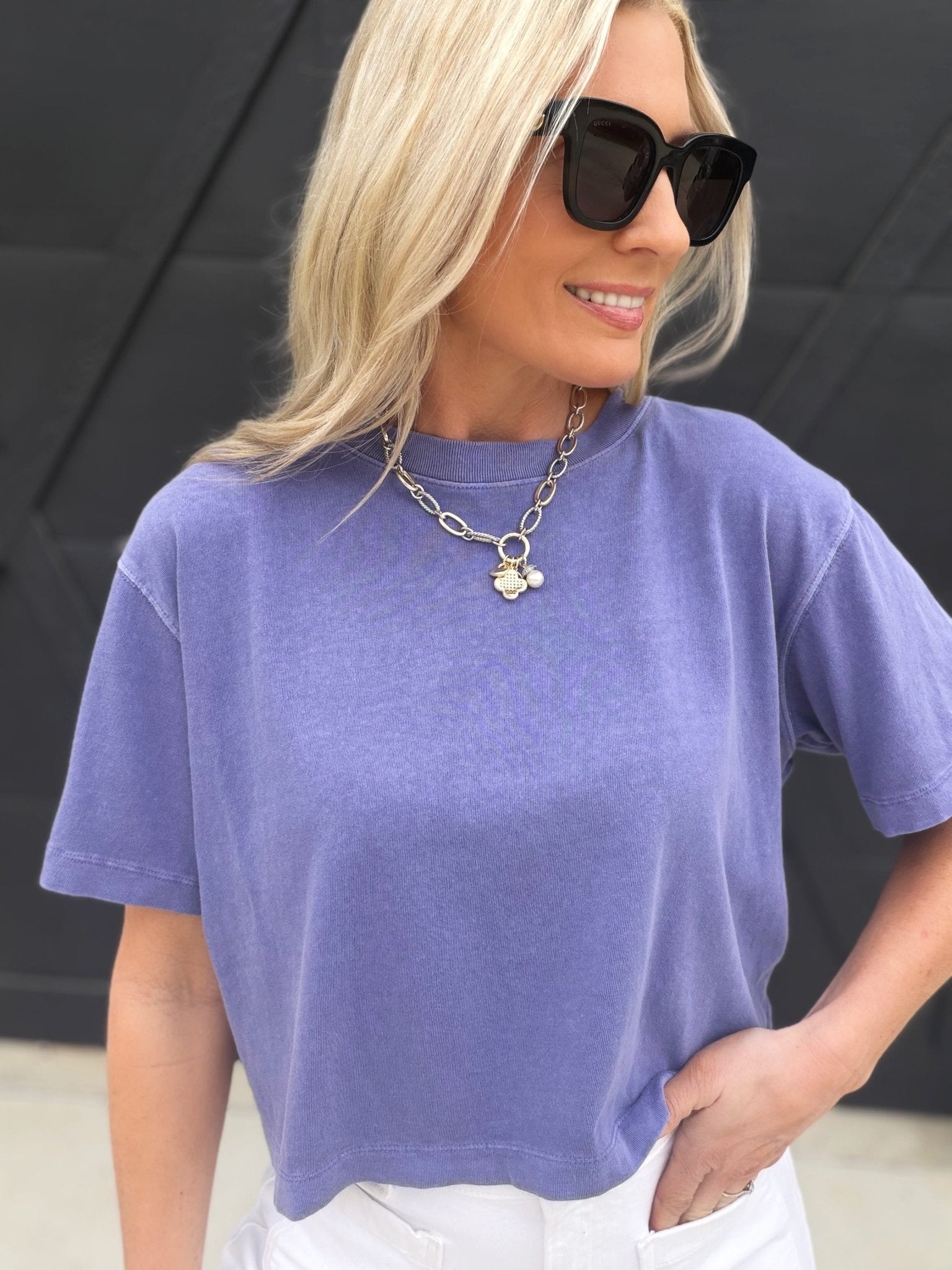 RicherPoorer Relaxed Crop Tee In Purple Pop - Infinity Raine