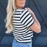 RicherPoorer Pima Boxy Crop Stripe Tee In Nautical Stripe - Infinity Raine