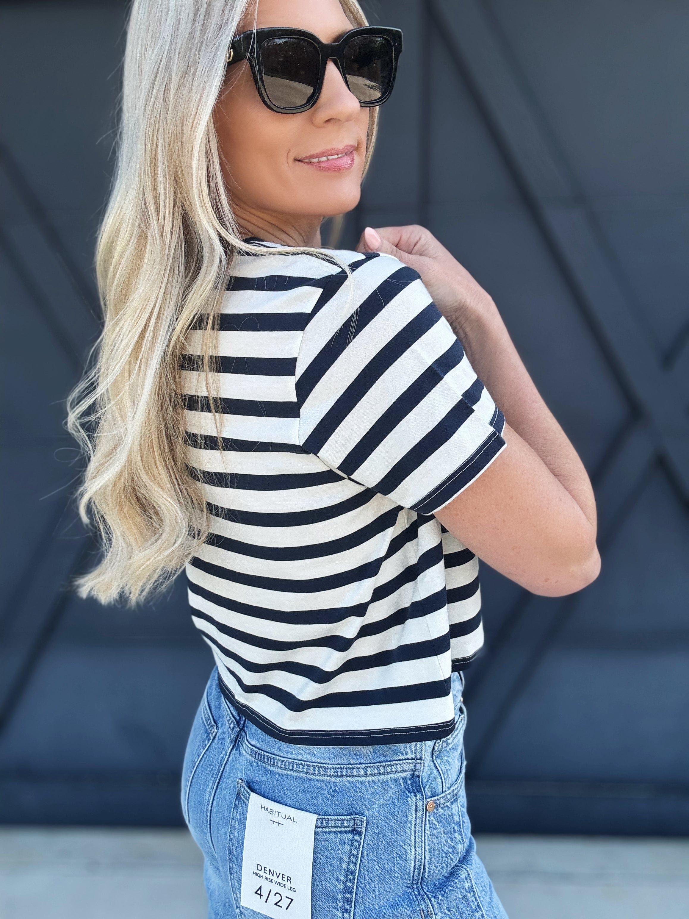 RicherPoorer Pima Boxy Crop Stripe Tee In Nautical Stripe - Infinity Raine