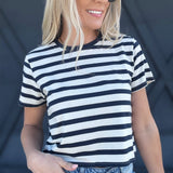 RicherPoorer Pima Boxy Crop Stripe Tee In Nautical Stripe - Infinity Raine