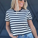RicherPoorer Pima Boxy Crop Stripe Tee In Nautical Stripe - Infinity Raine