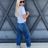 Risen Boyfriend Clean Cuff Jeans In Dark - Infinity Raine