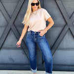Risen Crop Boyfriend Cuffed Jean In Dark - Infinity Raine